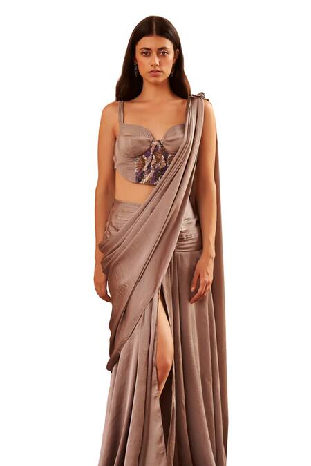 Amrta By Guneet Kondal Grey Satin, Viscose Sequins, Beads Hand Embroidered Corset Blouse With Skirt Online at Aza Fashions Amrta By Guneet Kondal_Grey Satin, Viscose Sequins, Beads Hand Embroidered Corset Blouse With Skirt _Online_at_Aza_Fashions