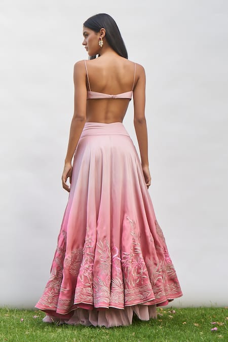 Shop Amrta By Guneet Kondal Pink Silk Embroidery, Beads Square Neck Flamingo Floral Lehenga Set at Aza Fashions Shop_Amrta By Guneet Kondal_Pink Silk Embroidery, Beads Square Neck Flamingo Floral Lehenga Set _at_Aza_Fashions