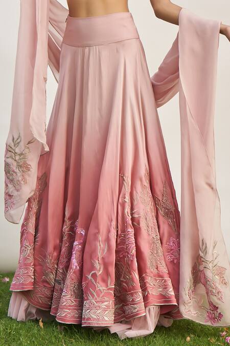 Amrta By Guneet Kondal Pink Silk Embroidery, Beads Square Neck Flamingo Floral Lehenga Set Online at Aza Fashions Amrta By Guneet Kondal_Pink Silk Embroidery, Beads Square Neck Flamingo Floral Lehenga Set _Online_at_Aza_Fashions