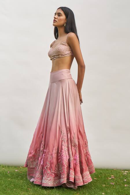 Buy Amrta By Guneet Kondal Pink Silk Embroidery, Beads Square Neck Flamingo Floral Lehenga Set Online at Aza Fashions Buy_Amrta By Guneet Kondal_Pink Silk Embroidery, Beads Square Neck Flamingo Floral Lehenga Set _Online_at_Aza_Fashions