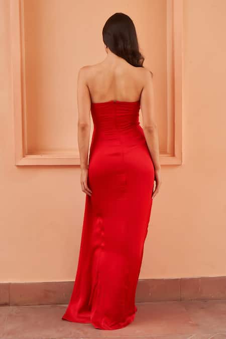 Amrta By Guneet Kondal Crystal Embroidered Draped Slit Gown 