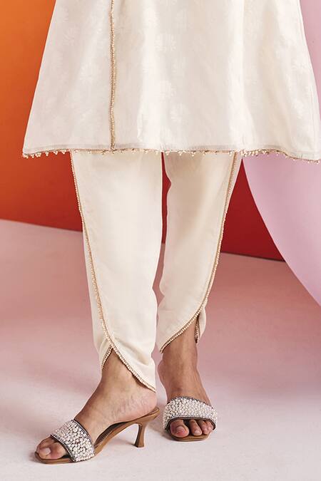 Shop Leela By A Ivory Jacquard, Cotton Metallic Thread, Zari, Moti And Lace Embellished Kurta Set Online at Aza Fashions Shop_Leela By A_Ivory Jacquard, Cotton Metallic Thread, Zari, Moti And Lace Embellished Kurta Set _Online_at_Aza_Fashions