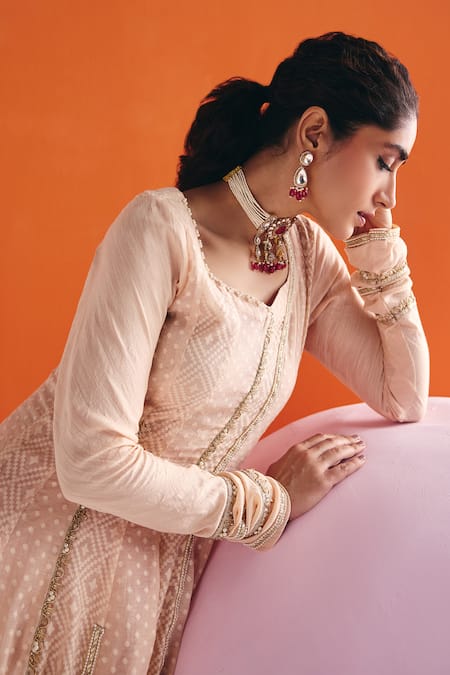 Buy Leela By A Beige Jacquard, Cotton Lace, Pearls Woven Embellished Panelled Anarkali Pant Set Online at Aza Fashions Buy_Leela By A_Beige Jacquard, Cotton Lace, Pearls Woven Embellished Panelled Anarkali Pant Set _Online_at_Aza_Fashions