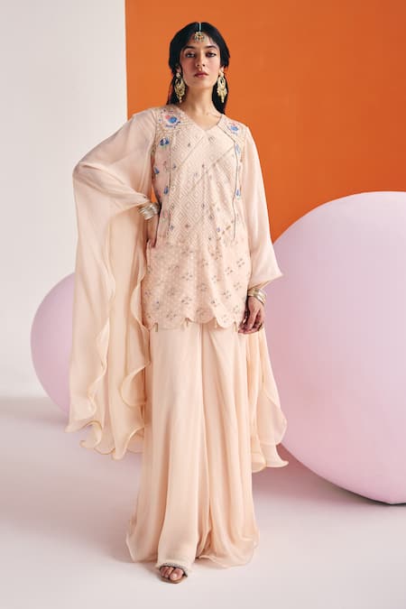 Leela By A Zari Embroidered Woven Kurta With Palazzo 