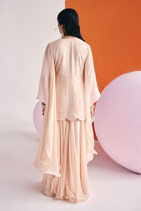 Shop Leela By A Beige Jacquard, Cotton Pearls, Zari, Lace Embroidered Woven Kurta With Palazzo at Aza Fashions Shop_Leela By A_Beige Jacquard, Cotton Pearls, Zari, Lace Embroidered Woven Kurta With Palazzo _at_Aza_Fashions