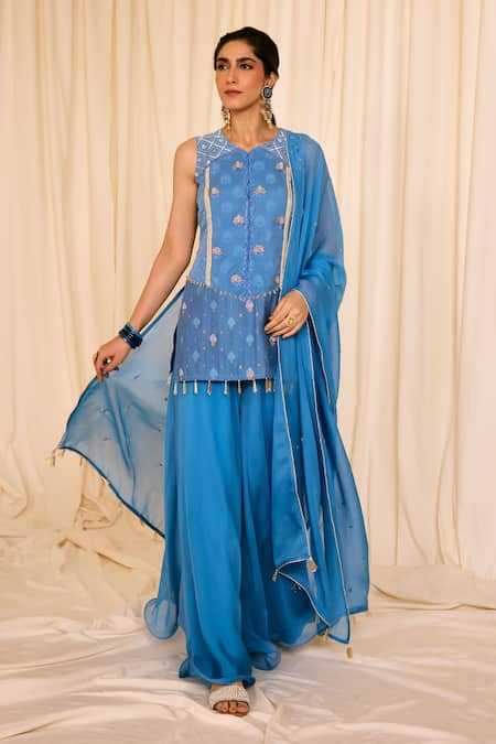 Leela By A Lotus Woven Embellished Kurta Palazzo Set 