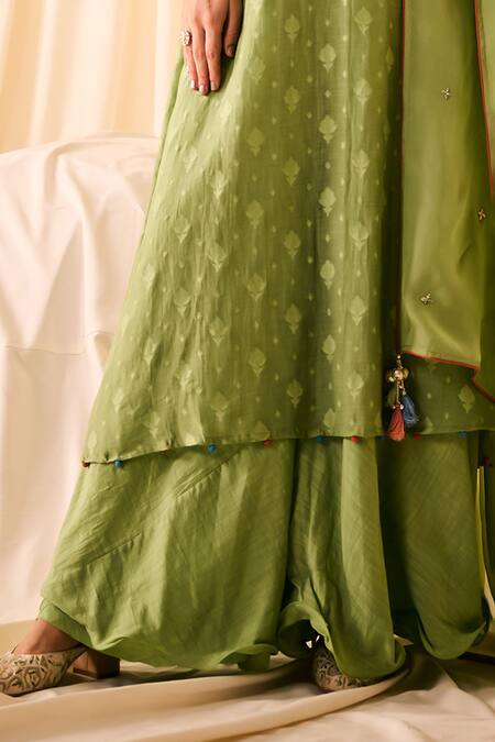 Leela By A Green Jacquard, Cotton Embroidery, Woven Floral Applique Kurta Palazzo Set Online at Aza Fashions Leela By A_Green Jacquard, Cotton Embroidery, Woven Floral Applique Kurta Palazzo Set _Online_at_Aza_Fashions