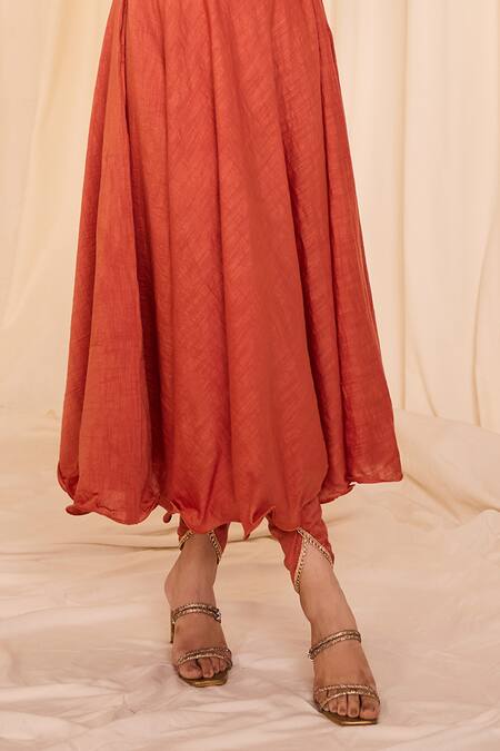 Leela By A Peach Chanderi, Cotton Zari, Embroidery Round Neck Solid Anarakali Set With Bib Online at Aza Fashions Leela By A_Peach Chanderi, Cotton Zari, Embroidery Round Neck Solid Anarakali Set With Bib _Online_at_Aza_Fashions