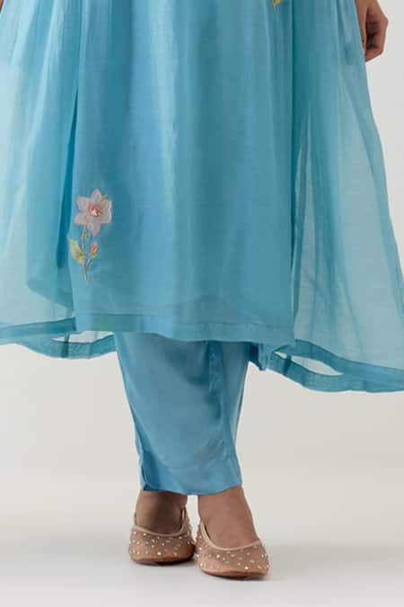 Buy Tatwa Blue Chanderi Silk Embroidery, Sequins Round Floral Patchwork Kurta And Pant Set Online at Aza Fashions Buy_Tatwa_Blue Chanderi Silk Embroidery, Sequins Round Floral Patchwork Kurta And Pant Set _Online_at_Aza_Fashions