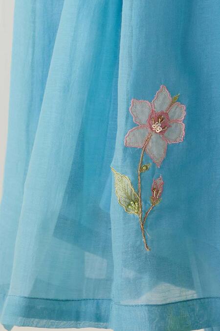 Shop Tatwa Blue Chanderi Silk Embroidery, Sequins Round Floral Patchwork Kurta And Pant Set Shop_Tatwa_Blue Chanderi Silk Embroidery, Sequins Round Floral Patchwork Kurta And Pant Set