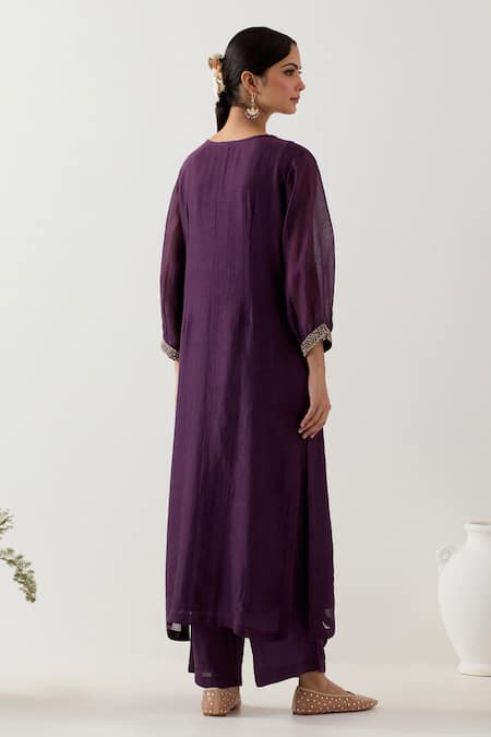 Shop Tatwa Purple Silk Organza Embroidered Sequins Stardust Zardosi Yoke Kurta With Pant at Aza Fashions Shop_Tatwa_Purple Silk Organza Embroidered Sequins Stardust Zardosi Yoke Kurta With Pant _at_Aza_Fashions