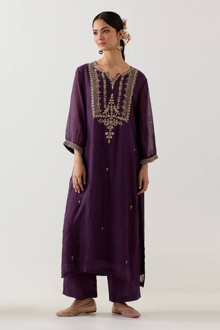 Tatwa Purple Silk Organza Embroidered Sequins Stardust Zardosi Yoke Kurta With Pant Online at Aza Fashions Tatwa_Purple Silk Organza Embroidered Sequins Stardust Zardosi Yoke Kurta With Pant _Online_at_Aza_Fashions