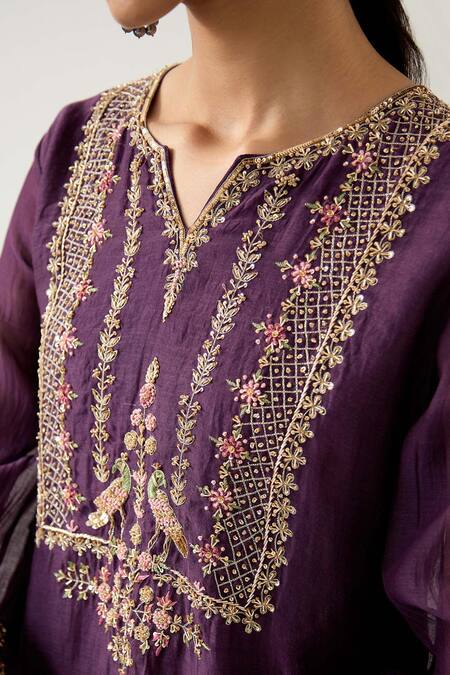 Buy Tatwa Purple Silk Organza Embroidered Sequins Stardust Zardosi Yoke Kurta With Pant Buy_Tatwa_Purple Silk Organza Embroidered Sequins Stardust Zardosi Yoke Kurta With Pant