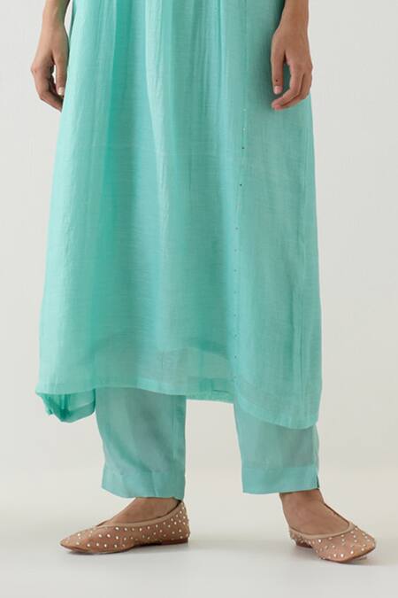 Buy_Tatwa_Blue Silk Organza Embroidery Resham Round Floral Kurta And Pant Set 