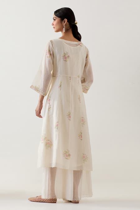 Shop Tatwa White Handloom Chanderi Silk Print Floral Round Block Angarkha And Pant Set at Aza Fashions Shop_Tatwa_White Handloom Chanderi Silk Print Floral Round Block Angarkha And Pant Set _at_Aza_Fashions
