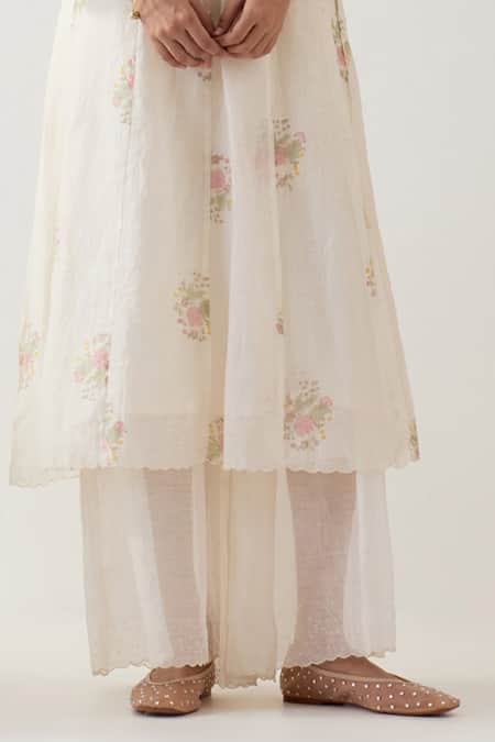 Tatwa White Handloom Chanderi Silk Print Floral Round Block Angarkha And Pant Set Online at Aza Fashions Tatwa_White Handloom Chanderi Silk Print Floral Round Block Angarkha And Pant Set _Online_at_Aza_Fashions