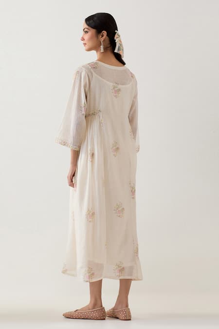 Tatwa Floral Checks Handblock Print Kurta Set 