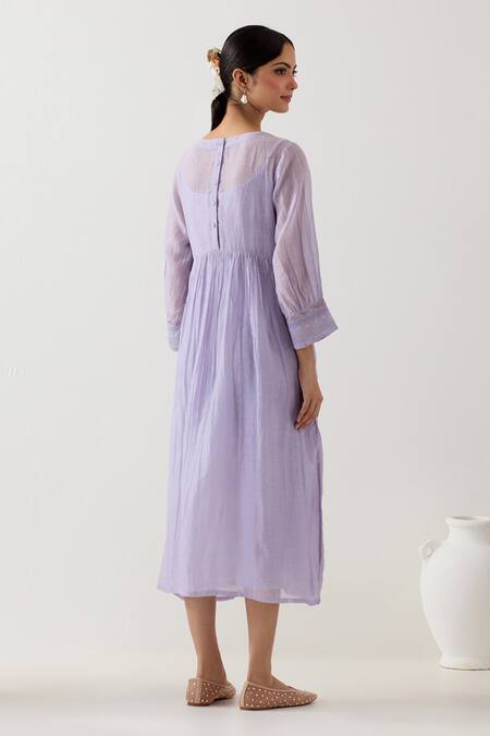 Shop_Tatwa_Blue Handloom Chanderi Silk Embroidered Resham Round Kurta Set _at_Aza_Fashions
