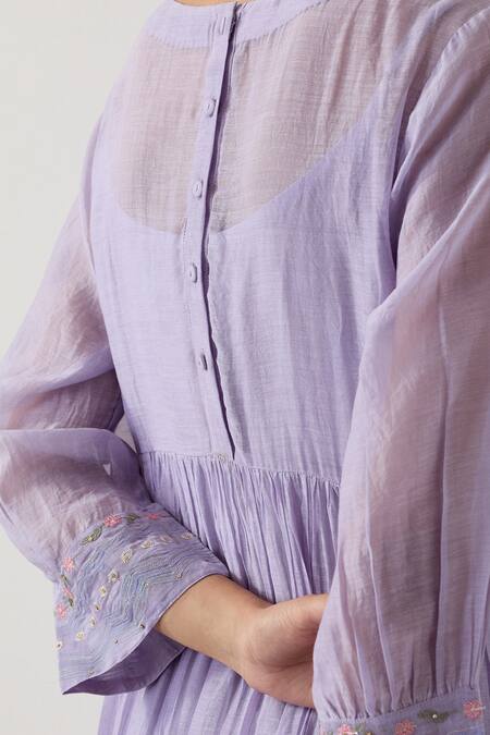 Tatwa_Blue Handloom Chanderi Silk Embroidered Resham Round Kurta Set _Online_at_Aza_Fashions