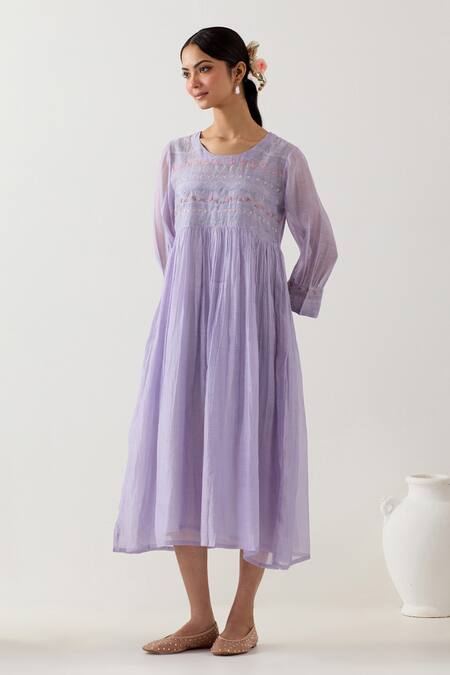 Buy_Tatwa_Blue Handloom Chanderi Silk Embroidered Resham Round Kurta Set _Online_at_Aza_Fashions