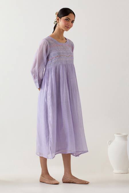 Shop_Tatwa_Blue Handloom Chanderi Silk Embroidered Resham Round Kurta Set _Online_at_Aza_Fashions