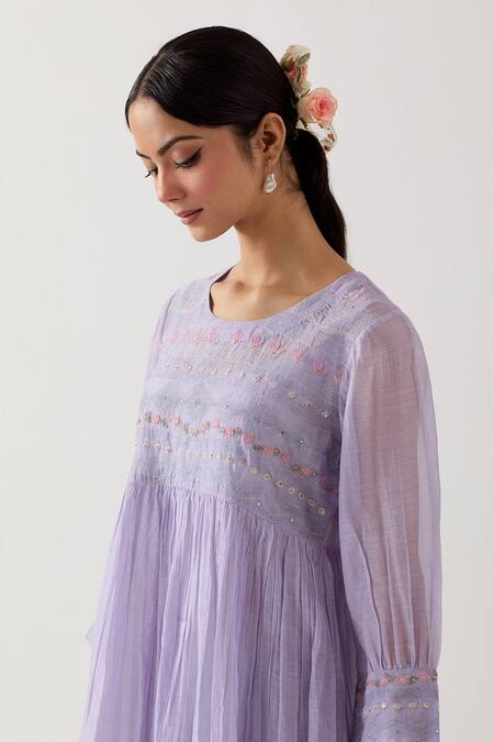 Tatwa_Blue Handloom Chanderi Silk Embroidered Resham Round Kurta Set _at_Aza_Fashions