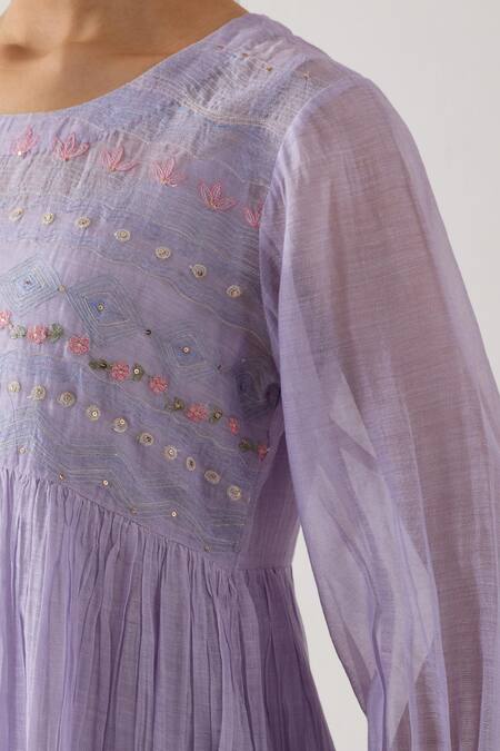 Buy_Tatwa_Blue Handloom Chanderi Silk Embroidered Resham Round Kurta Set 