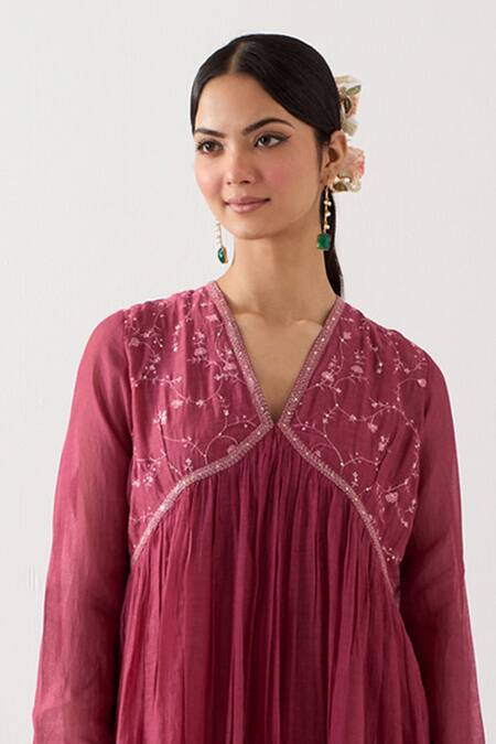 Buy Tatwa Pink Organza, Muslin, Embroidery V-neck Midnight Anarkali Sharara Set Online at Aza Fashions Buy_Tatwa_Pink Organza, Muslin, Embroidery V-neck Midnight Anarkali Sharara Set _Online_at_Aza_Fashions