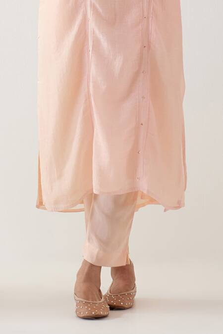 Buy_TATWA_Pink Handloom Cotton, Muslin Embroidery Split Parrot And Peonies Kurta Set 