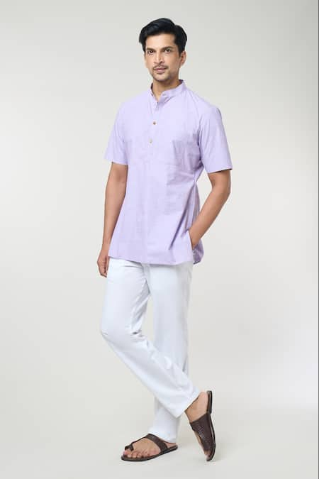 RNG Safawala Purple Cotton Plain Mandarin Collar Kurta Set 