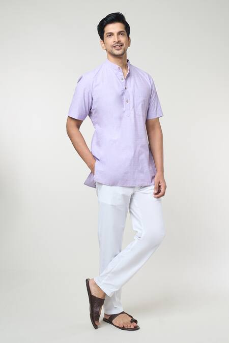Buy_Rng Safawala_Purple Cotton Mandarin Collar Kurta Set _Online_at_Aza_Fashions