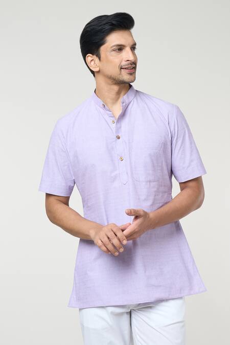 Shop_Rng Safawala_Purple Cotton Mandarin Collar Kurta Set _Online_at_Aza_Fashions
