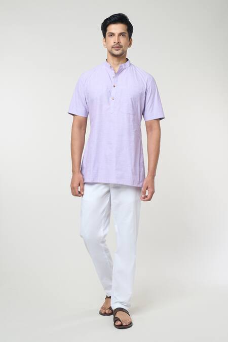 Buy_Rng Safawala_Purple Cotton Mandarin Collar Kurta Set 