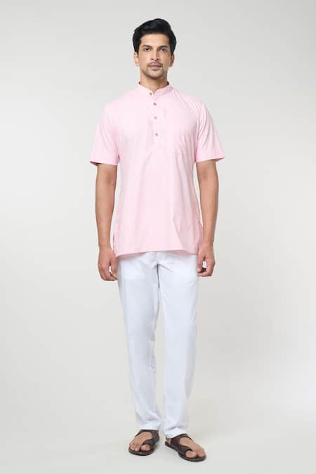 Rng Safawala_Pink Cotton Short Kurta Set _Online_at_Aza_Fashions