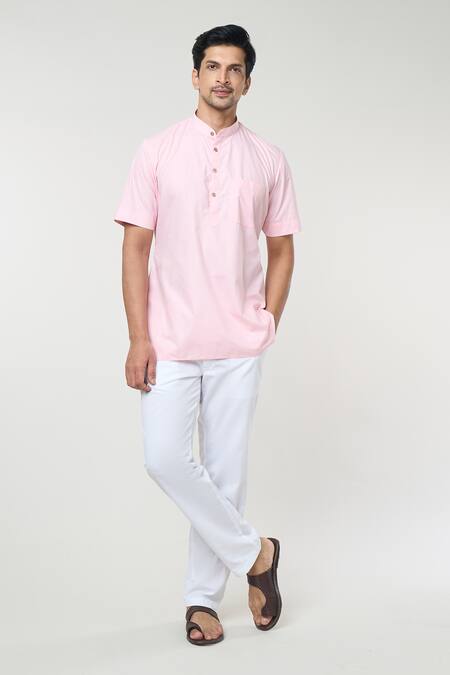 Shop_Rng Safawala_Pink Cotton Short Kurta Set _Online_at_Aza_Fashions