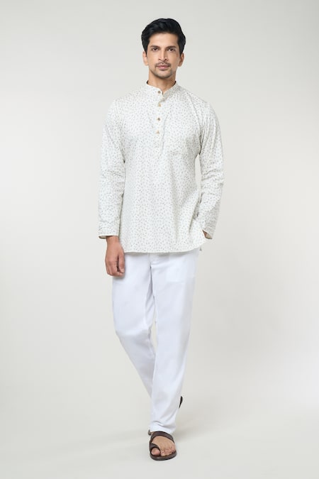 Rng Safawala Cream Cotton Printed Floral Short Kurta Set 