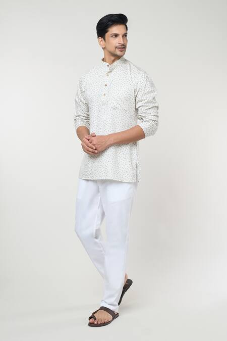 Buy_Rng Safawala_Cream Cotton Embroidery Floral Print Short Kurta Set _Online_at_Aza_Fashions