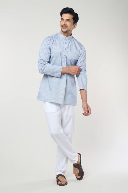 Buy_Rng Safawala_Blue Cotton Geometric Print Kurta Set _Online_at_Aza_Fashions