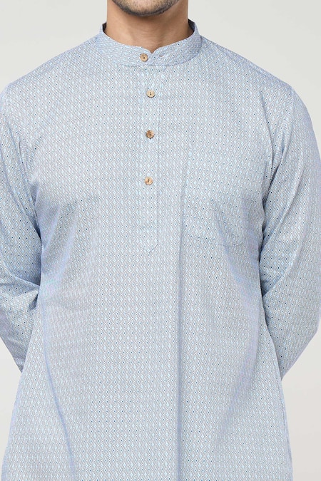 Rng Safawala_Blue Cotton Geometric Print Kurta Set _at_Aza_Fashions