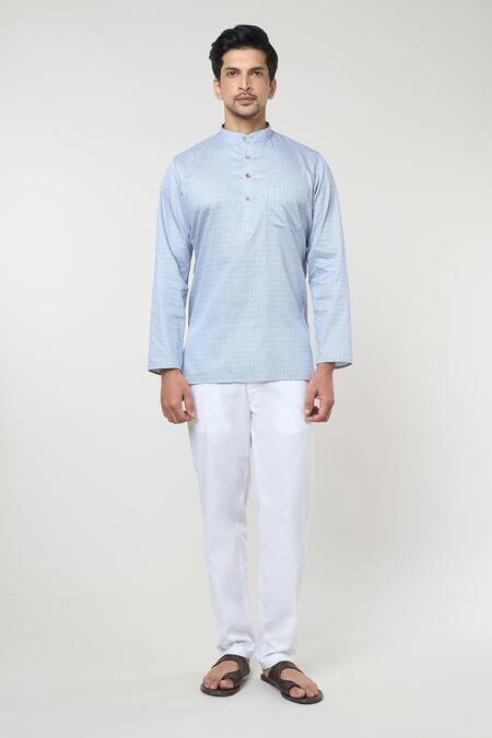 Buy_Rng Safawala_Blue Cotton Geometric Print Kurta Set 