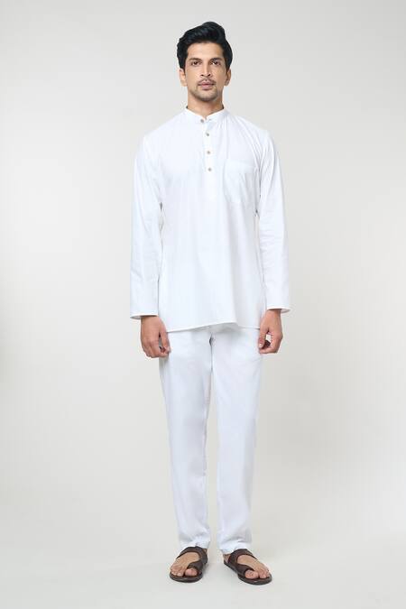 Rng Safawala_Off White Cotton Stripe Print Kurta Set _Online_at_Aza_Fashions