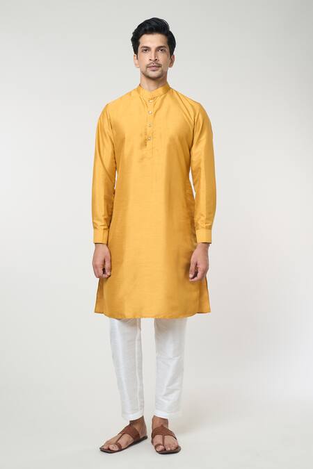 Rng Safawala Yellow Silk, Cotton Embroidery Mustard Thread Bundi And Kurta Set Online at Aza Fashions Rng Safawala_Yellow Silk, Cotton Embroidery Mustard Thread Bundi And Kurta Set _Online_at_Aza_Fashions