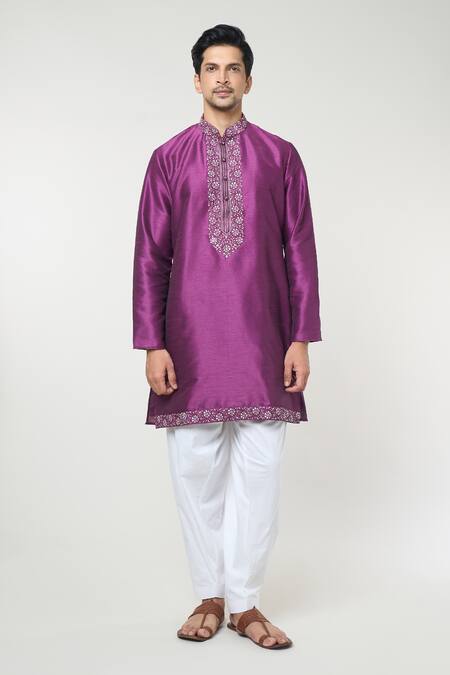 Buy_Rng Safawala_Purple , Satin Sequins Thread And Embroidered Kurta Set _Online_at_Aza_Fashions