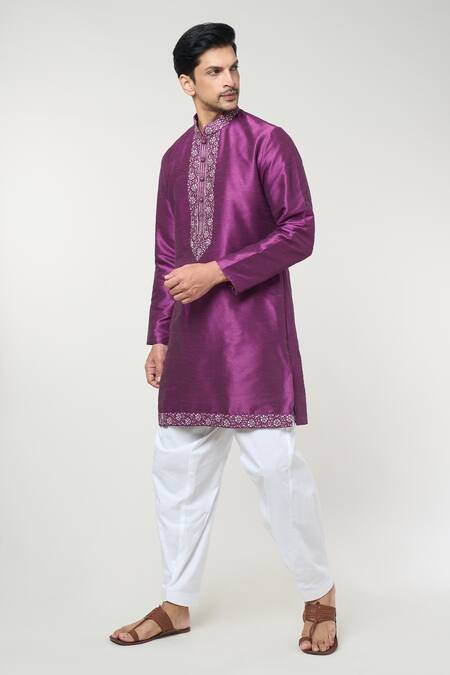 Shop_Rng Safawala_Purple , Satin Sequins Thread And Embroidered Kurta Set _Online_at_Aza_Fashions