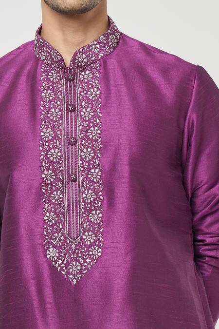 Buy_Rng Safawala_Purple , Satin Sequins Thread And Embroidered Kurta Set 