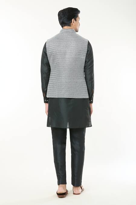 Shop Rng Safawala Black Georgette, , Satin Embroidery Thread Kurta And Bundi Set at Aza Fashions Shop_Rng Safawala_Black Georgette, , Satin Embroidery Thread Kurta And Bundi Set _at_Aza_Fashions