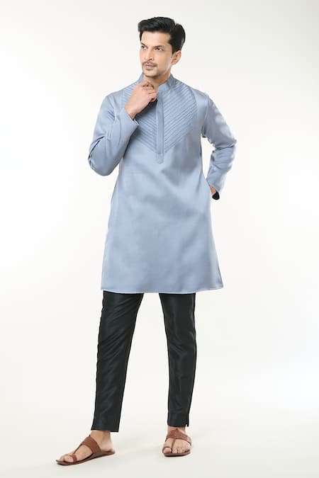 RNG Safawala Grey Modal Silk Plain Pintuck Kurta Set 