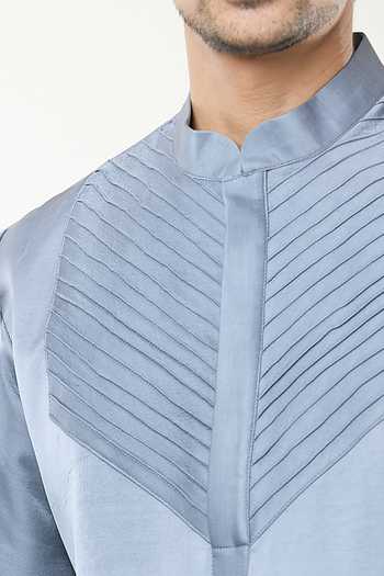 Rng Safawala_Grey Cotton, Silk, Modal Pintuck Kurta Set _at_Aza_Fashions