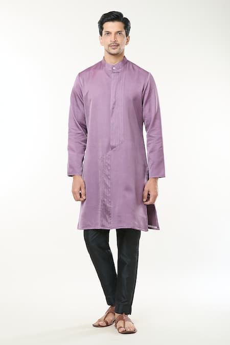 Buy_Rng Safawala_Purple Cotton, Silk, Modal Pintuck Straight Kurta Set _Online_at_Aza_Fashions