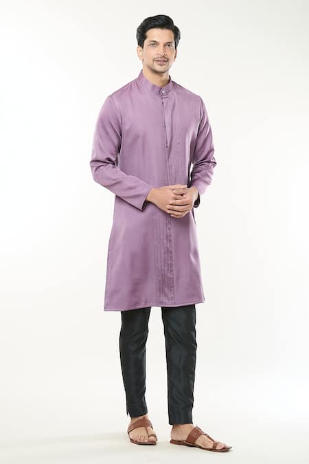 Shop_Rng Safawala_Purple Cotton, Silk, Modal Pintuck Straight Kurta Set _Online_at_Aza_Fashions